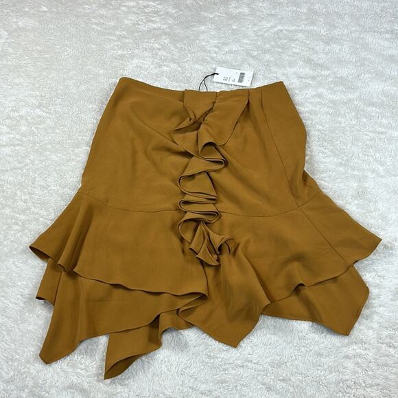 a loves a asymmetrical hem ruffled sheath skirt in artichoke, size 10 - Picture 2 of 10